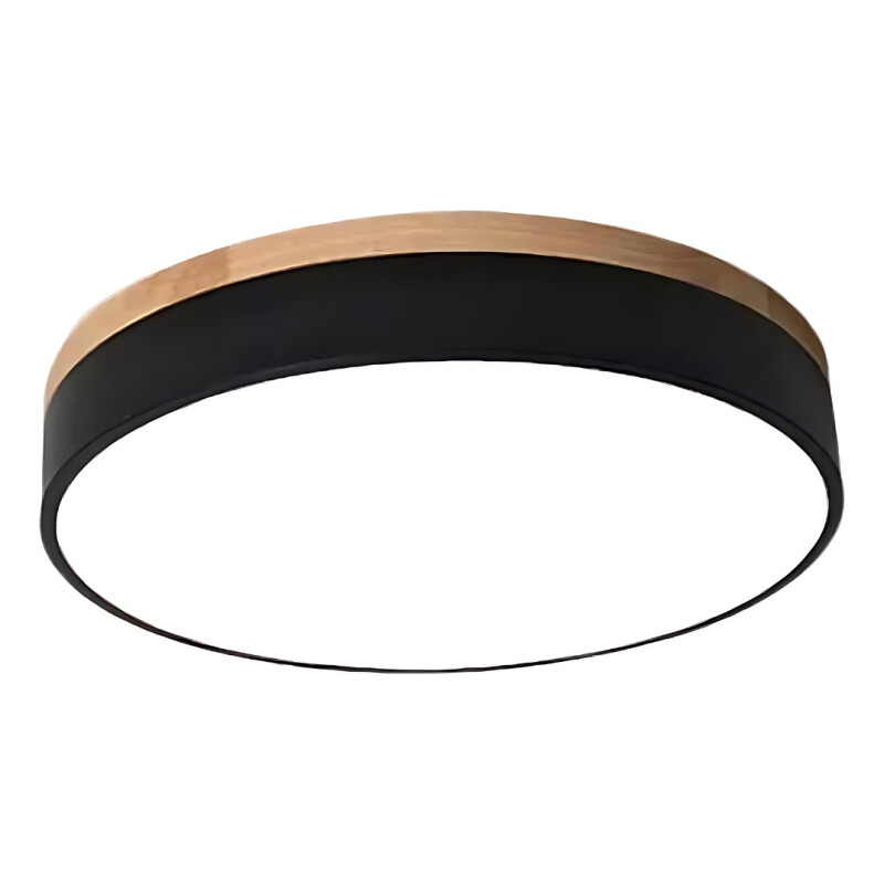 Luminaria Plafon Led Diám 30cm 18w Metal Y Madera Circular Negro