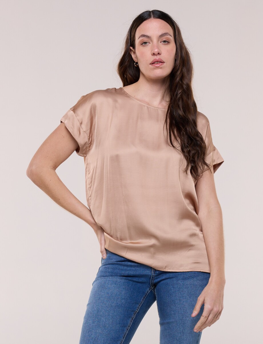 Blusa Saten Manga Corta - Tostado 