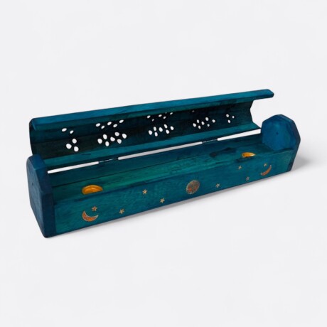 Porta Incienso Caja De Madera Turquesa