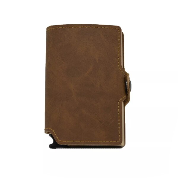 Billetera Tarjetero Dellorean Protección RFID Anticlonación Variante Color Marron Claro