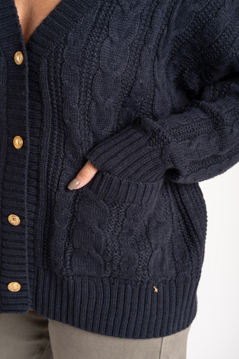 Cardigan Texturado Lana Azul Oscuro