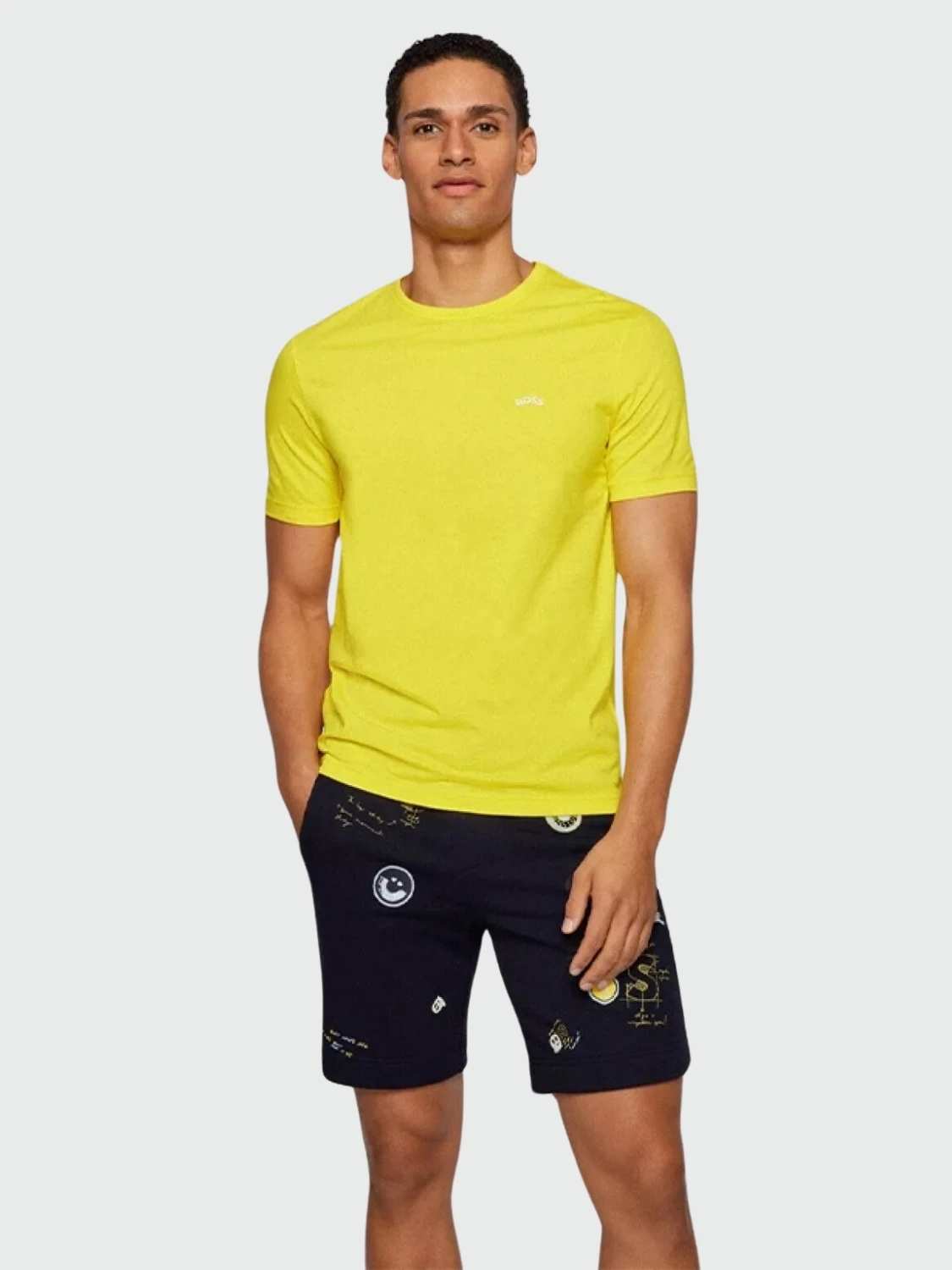 BOSS -Remera básica de algodón, regular fit, TEE CURVED Amarillo