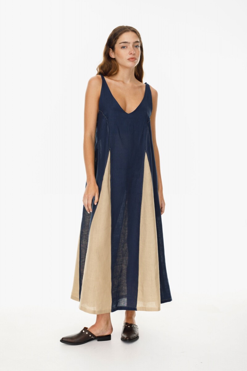 Vestido Turma - Azul Marino/Beige 