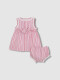 Vestido De Rayas Con Nido De Abeja Y Volante Rosa