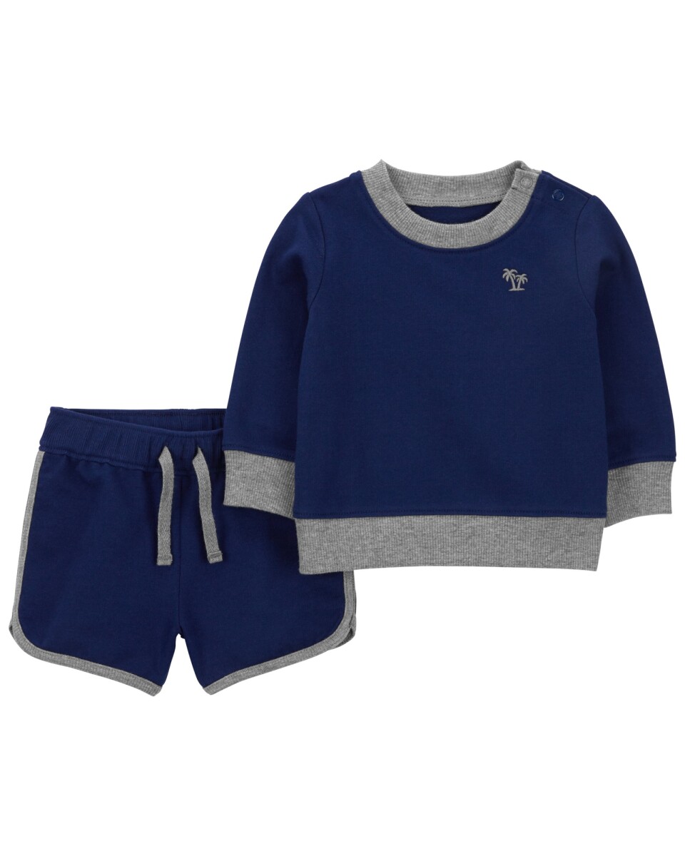 Set dos piezas de algodón, short y buzo azul marino 