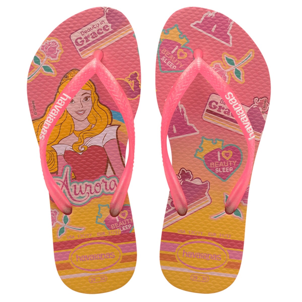Sandalias Infantiles Havaianas Kids Slim Princes - Rosa - Dorado 