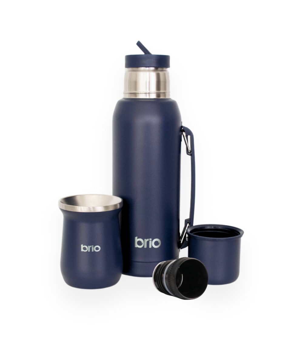 Set De Termo 1 Litro Y Mate Diseño Clásico brio Acero Inox - Azul 