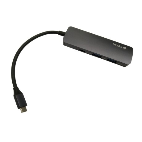 ADAPTADOR HUB DEVIA 4 EN 1 | USB TIPO-C A HDMI + USB3.0*2 + PD DEVIA Gris