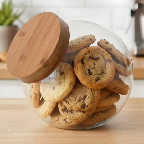 Galletero de vidrio 1,55 lts con tapa simil madera TRANSPARENTE