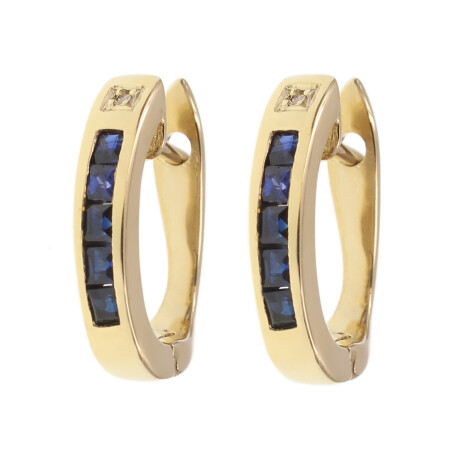 Caravanas Mia en oro amarillo 18k con brillantes y zafiro azul Caravanas Mia en oro amarillo 18k con brillantes y zafiro azul