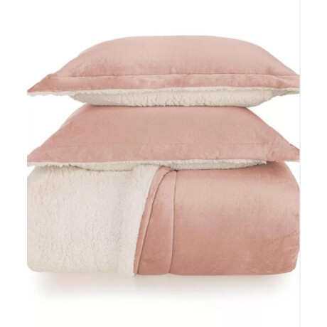 Acolchado Terciopelo y Corderito KARSTEN c/porta Almohada 1 PLAZA Sonata Rosa con Natural