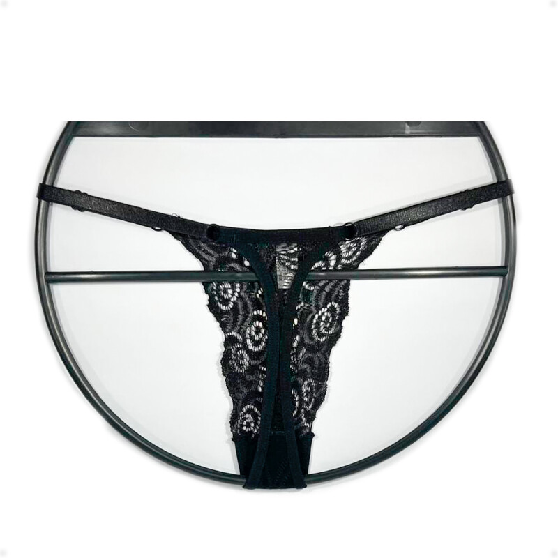 Tanga Colaless Ajustable De Encaje Negro