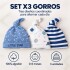 Gorro Para Bebé Recién Nacido x3 100% Algodón Con Nudo Azul 1