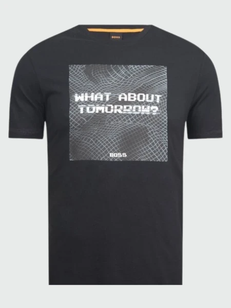 BOSS -Remera de algodón estampada, TeMessage Negro Estampado