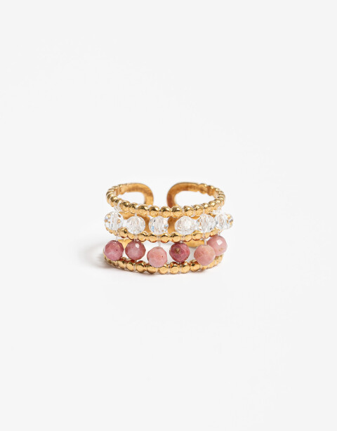 Anillos Medianos y Grandes Piedras Anillo De Acero Con Piedra Natural - Dorado