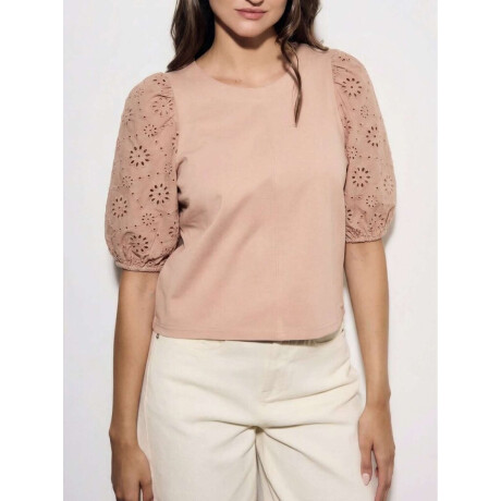 Remera Manga Broderie Rosa