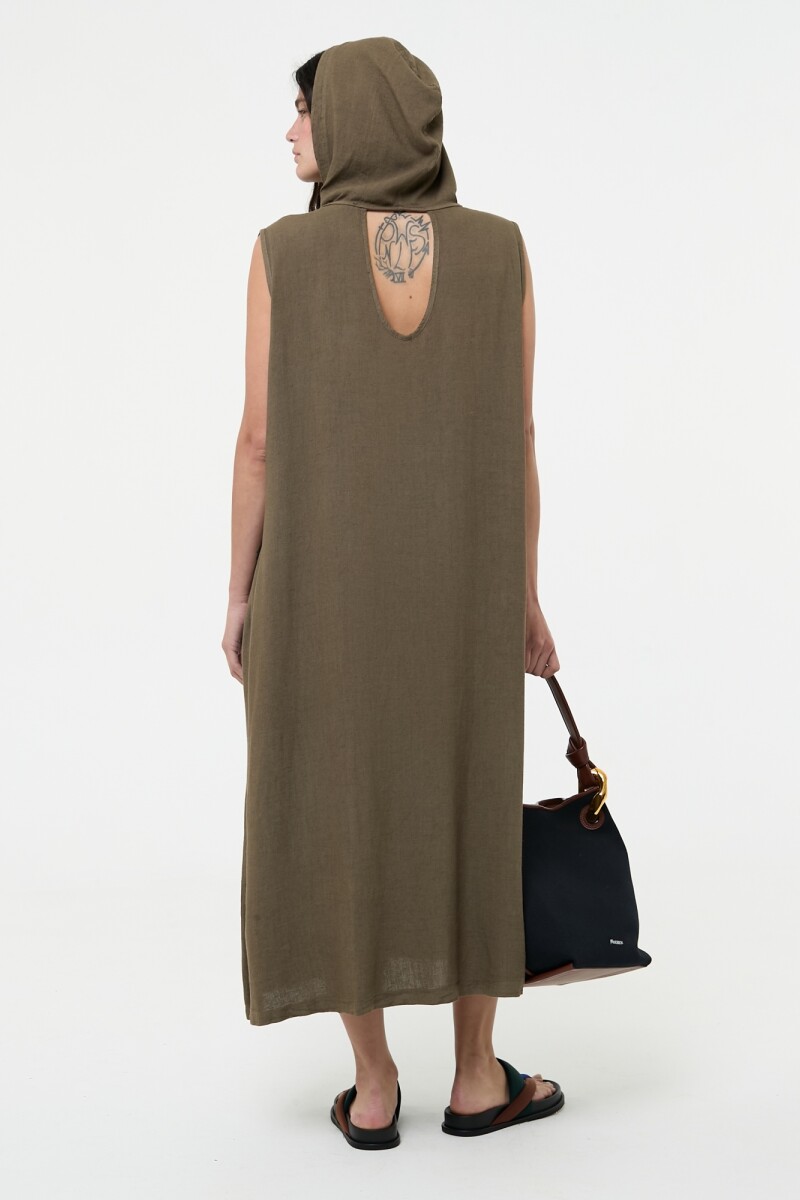 VESTIDO LARGO CON CAPUCHA Verde Militar