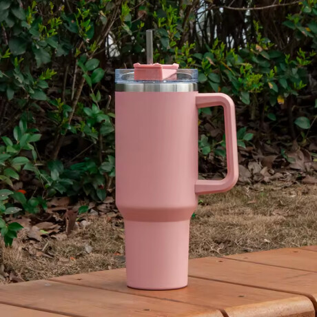 Vaso termico de acero con asa Rosado