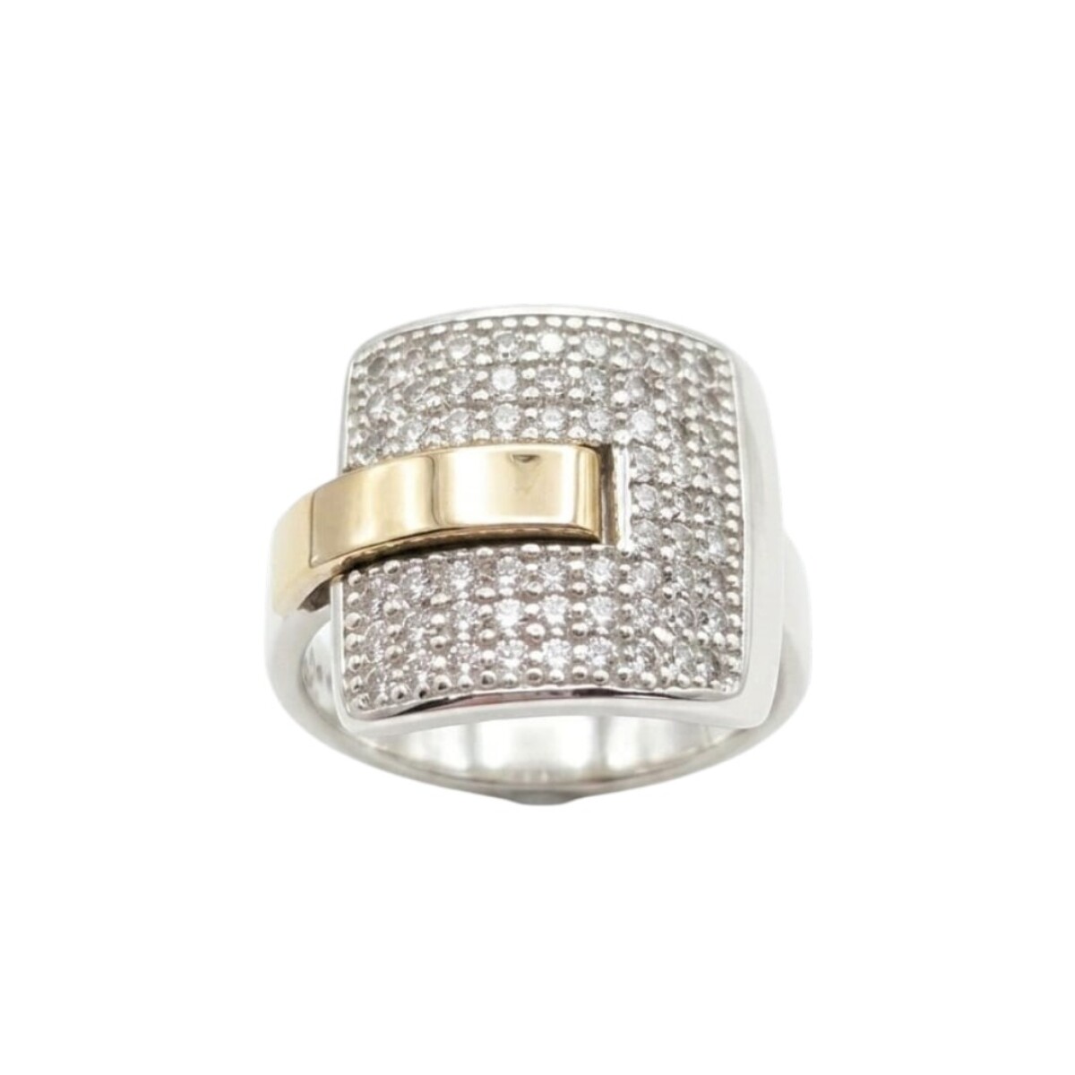 Anillo Hebilla -Plata y Oro- Zirconia AN6011 - conpiedra 