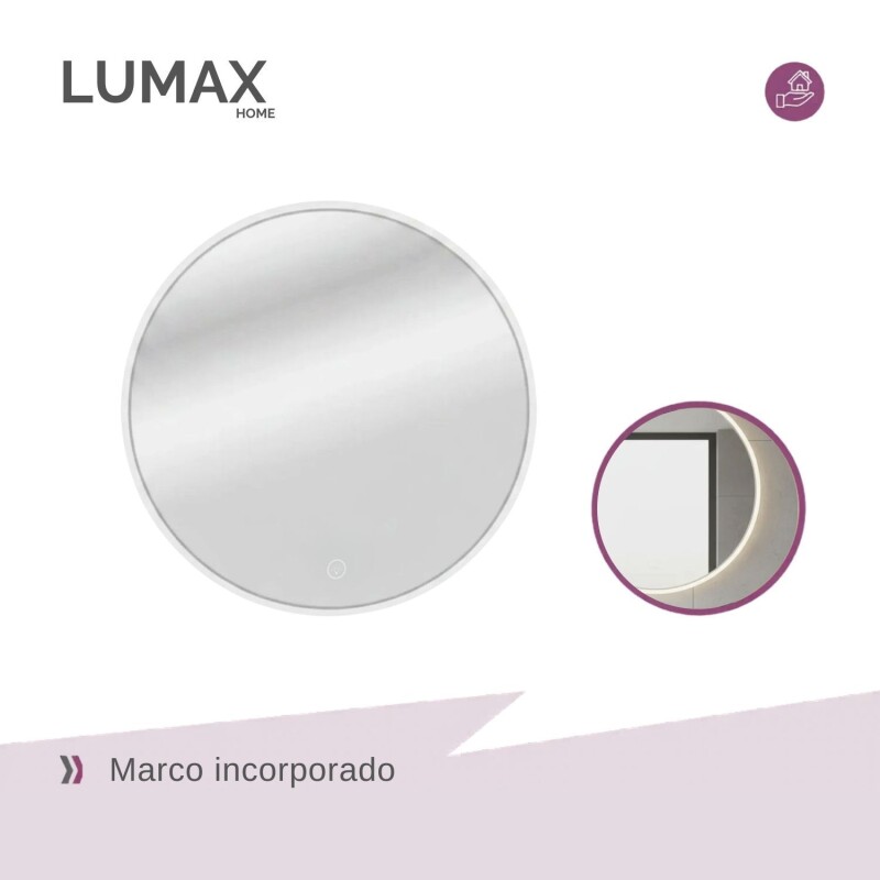 Espejo Lumax Doddy redondo con marco y luz 60cm Blanco