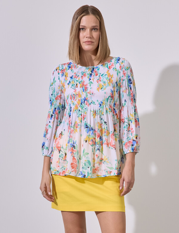 Blusa Gasa Plisada BLANCO/MULTI