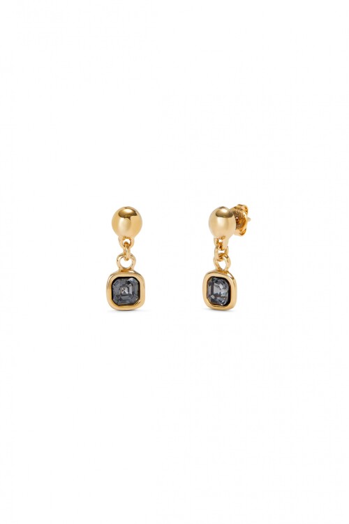 PENDIENTES EN ALEACIAÓN DE METALES BAÑADA EN ORO 18K CON CRISTAL NEGRO Pendiente
