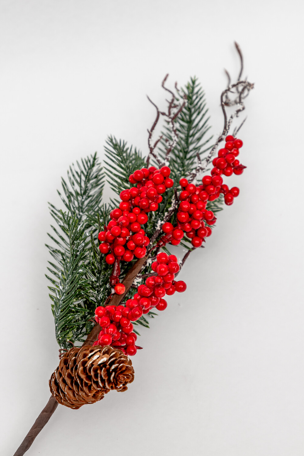 Deco Navidad Rama Racimo Flores Y Piñas Color Unico