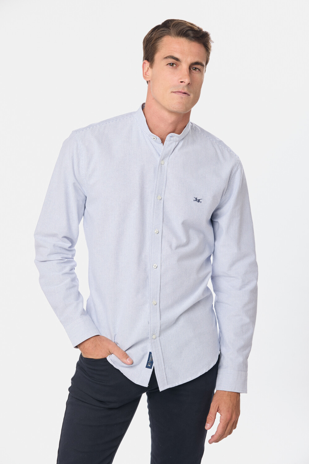 CAMISA MAO OXFORD A RAYAS Celeste