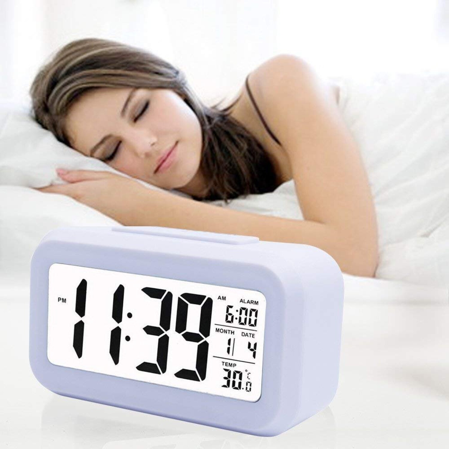 Reloj Despertador Digital Fecha Temperatura Alarma Luz Led Color Variante Blanco Atrix