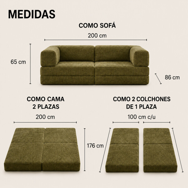 Sofá Sillón Cama ComboHome Teddy Premium 3 Cuerpos Corderoy Verde 1