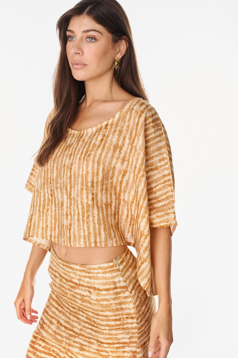 Blusa Beach Estampa Mostaza