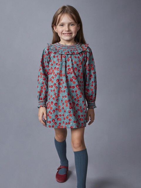 Vestido Cuello Nido De Abeja Turquesa