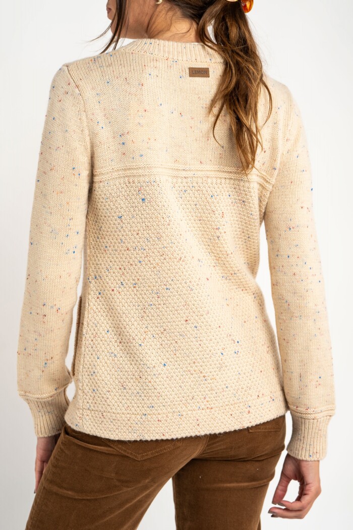 Cardigan Broches Bouttonne Beige Melange