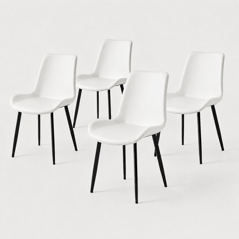 Pack X4 Sillas De Comedor Tapizadas Ecocuero Blanco