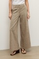 Pantalon wide leg lino con tajos chocolate melange