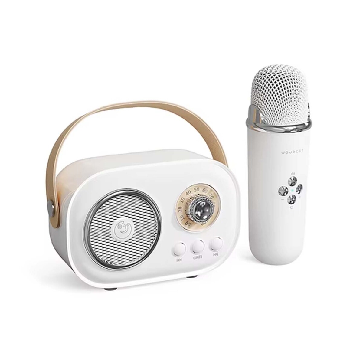 Parlante Vintage Bluetooth y Micrófono Inalámbrico Karaoke - Blanco 