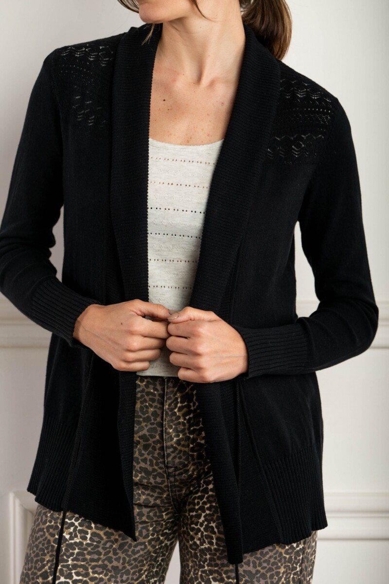 Cardigan C/solapa Algodón Elastano Negro
