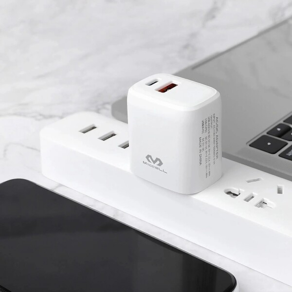 Cargador 45W Ficha USB C + USB MICCELL Carga Rápida De Pared Variante Color Blanco