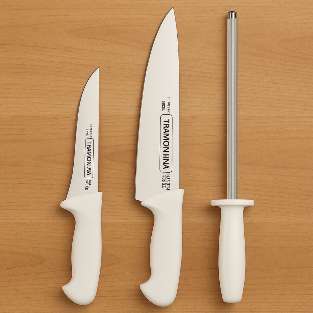 JUEGO DE CUCHILLOS + CHAIRA TRAMONTINA PREMIUM 3 PIEZAS 