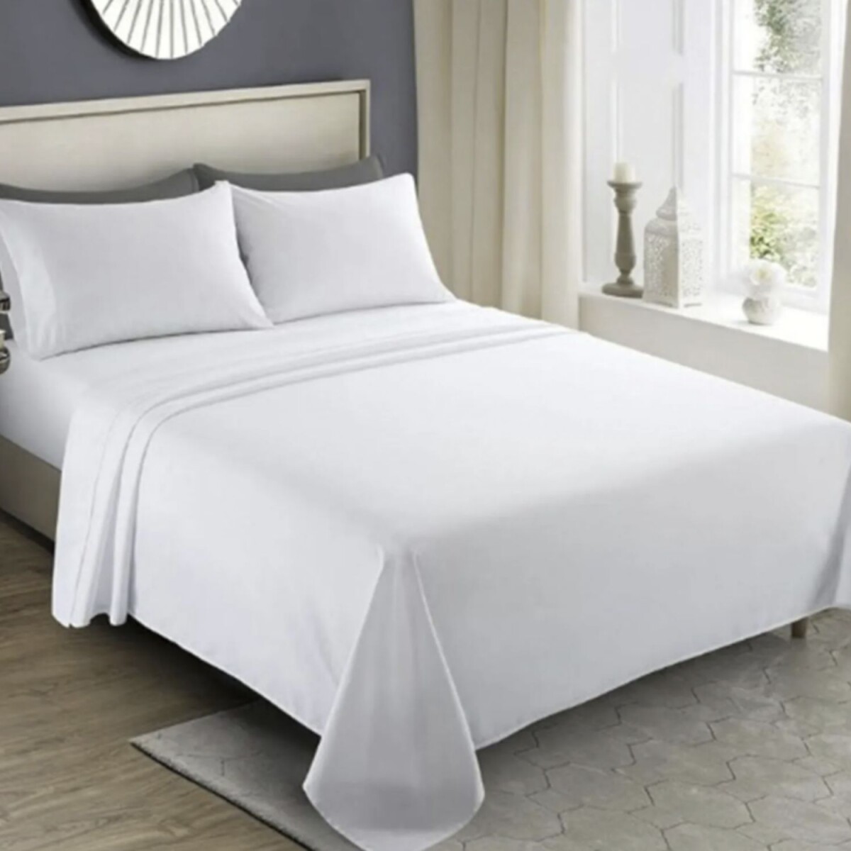 Juego Sábanas Queen Size Home Class Lisas 180 hilos 100% Algodón - Blanco 