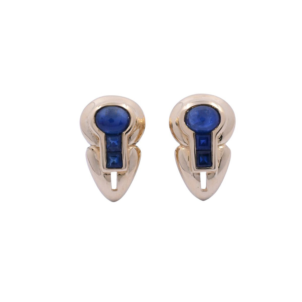 Caravanas oro 18k con zafiros azules cabujón y carré. Caravanas oro 18k con zafiros azules cabujón y carré.