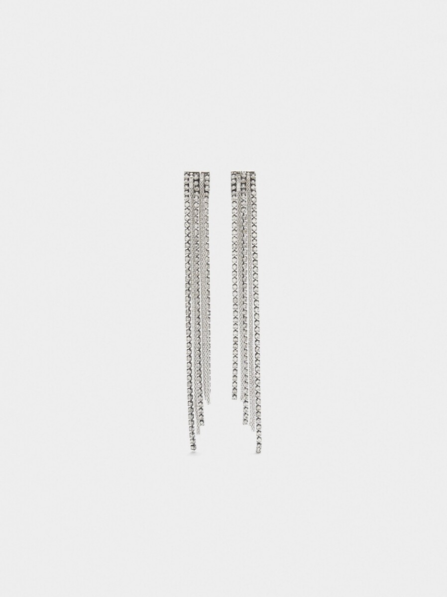 Pendientes Maxi Largos De Cadenas Y Cristales - plateado 
