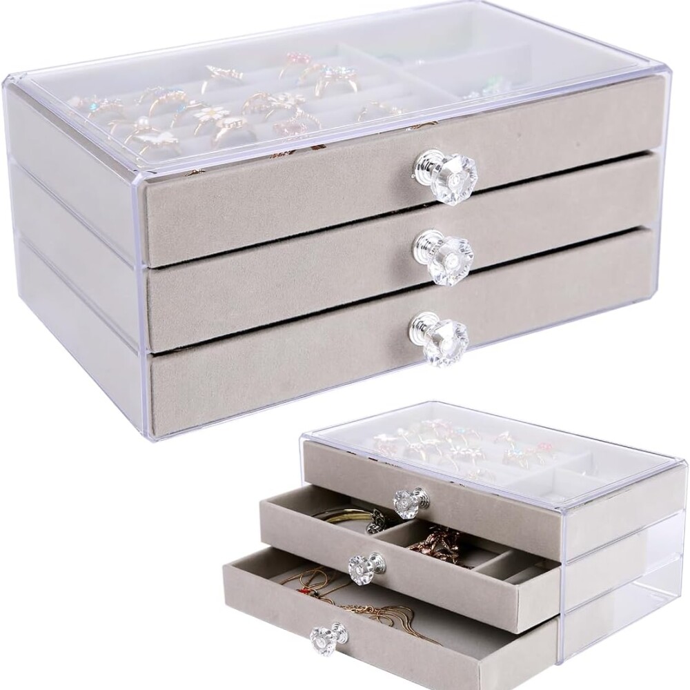Organizador De Joyas Gamuza Con 3 Cajones Desmontables Organizador De Joyas Gamuza Con 3 Cajones Desmontables