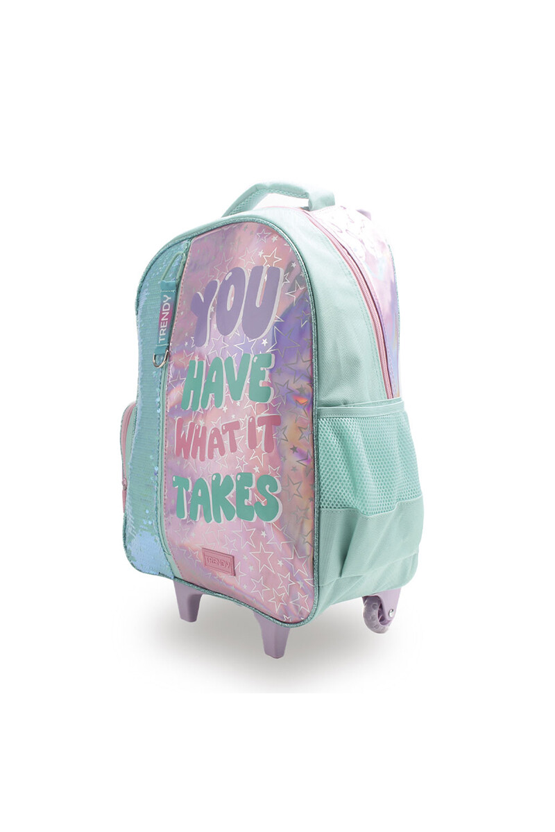 Mochila escolar amplia con ruedas combinada Aqua