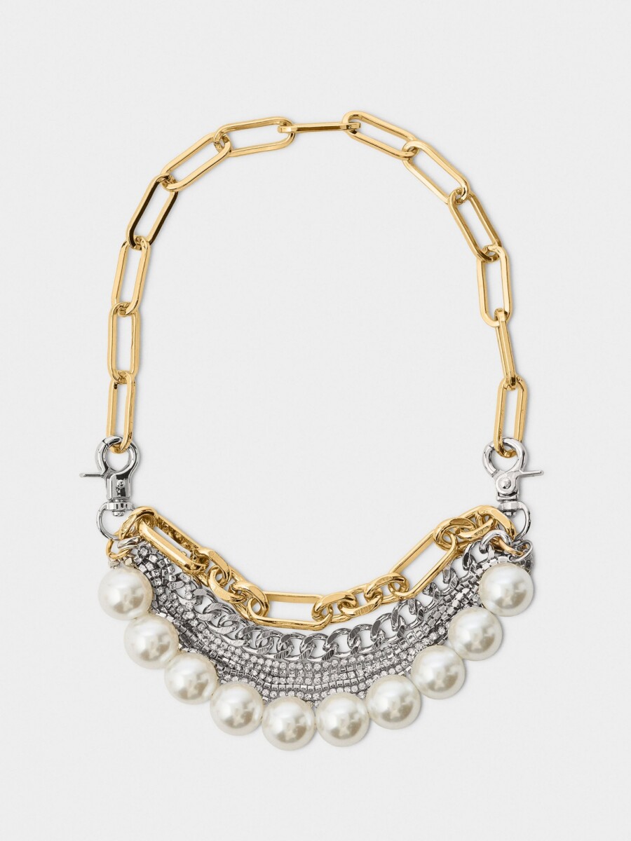 Collar De Perlas Y Eslabones Bicolor bicolor