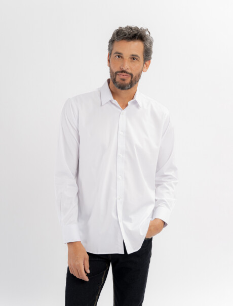 Camisa m/l algodon lisa blanco