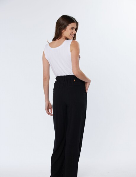 PANTALÓN DE LINO CON MEDIA CINTURA ELASTIZADA Negro