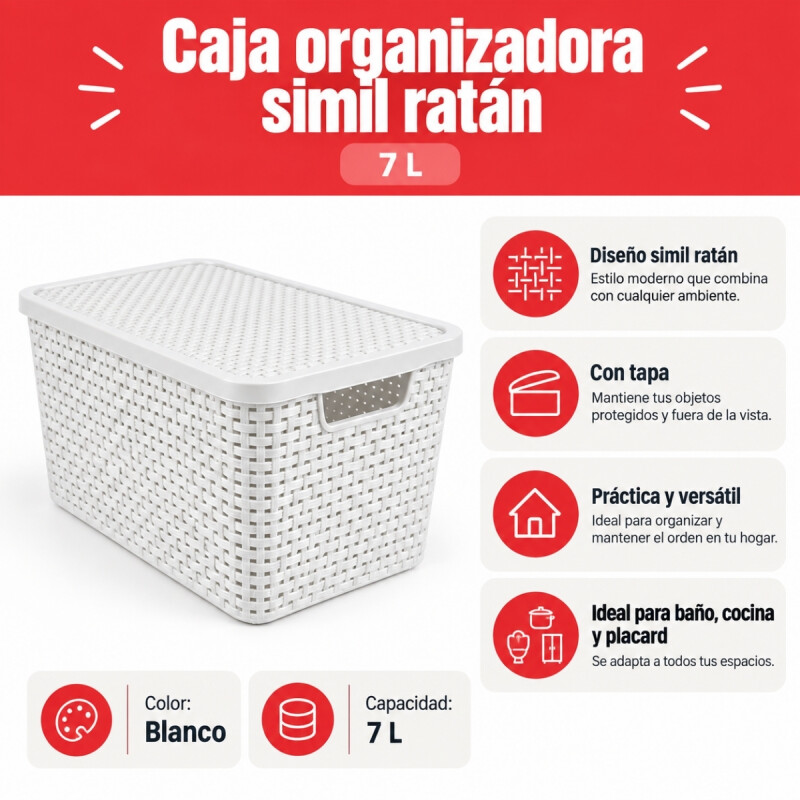Caja simil ratán 7 lts BLANCO