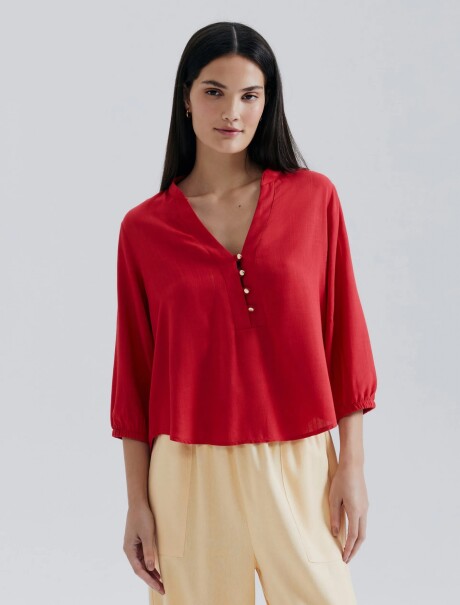 BLUSA FEMENINA ESCOTE V CON BOTONES ROJO