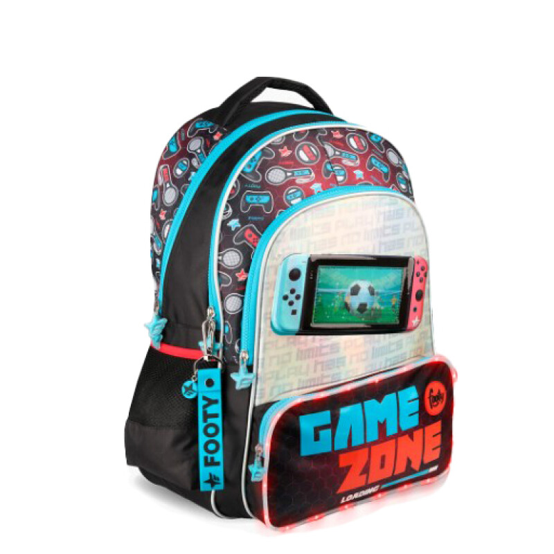 Mochila Footy Game Zone Negro - Celeste - Rojo